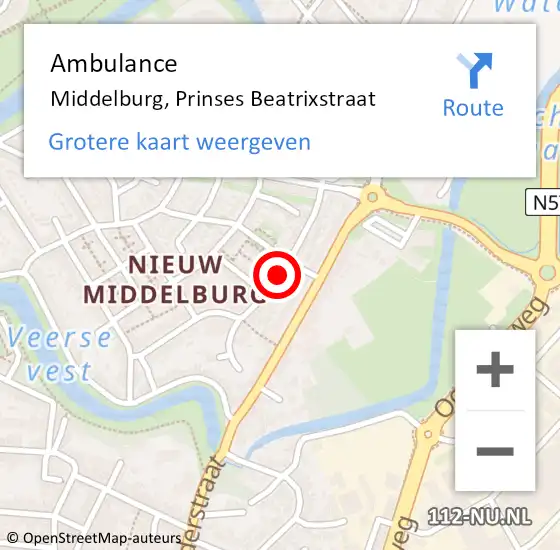 Locatie op kaart van de 112 melding: Ambulance Middelburg, Prinses Beatrixstraat op 28 augustus 2018 15:13