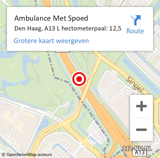 Locatie op kaart van de 112 melding: Ambulance Met Spoed Naar Den Haag, A13 L hectometerpaal: 12,5 op 28 augustus 2018 16:32
