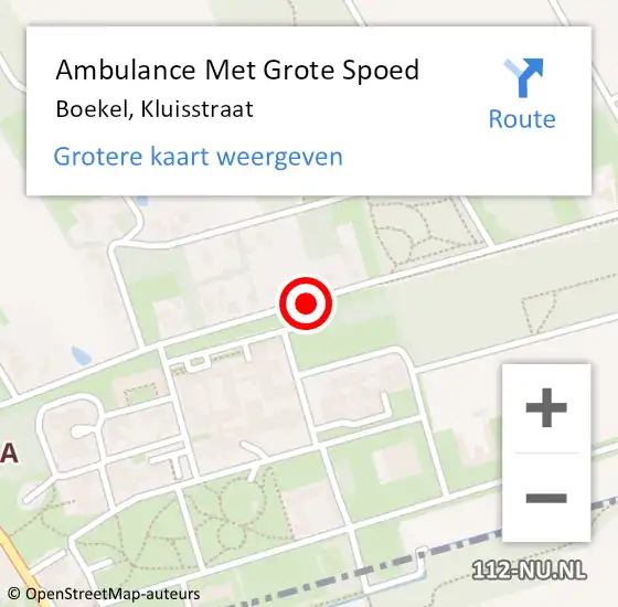 Locatie op kaart van de 112 melding: Ambulance Met Grote Spoed Naar Boekel, Kluisstraat op 28 augustus 2018 19:40