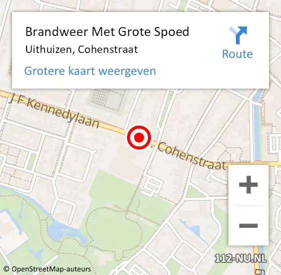 Locatie op kaart van de 112 melding: Brandweer Met Grote Spoed Naar Uithuizen, Cohenstraat op 29 augustus 2018 01:20