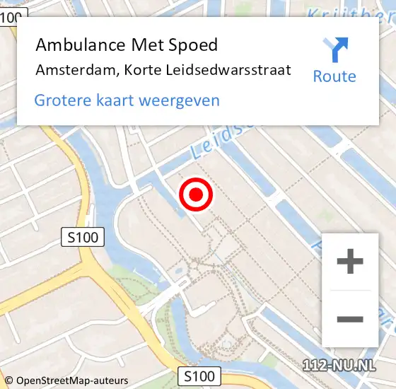 Locatie op kaart van de 112 melding: Ambulance Met Spoed Naar Amsterdam, Korte Leidsedwarsstraat op 29 augustus 2018 02:29