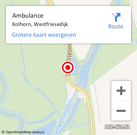 Locatie op kaart van de 112 melding: Ambulance Kolhorn, Westfriesedijk op 29 augustus 2018 09:26