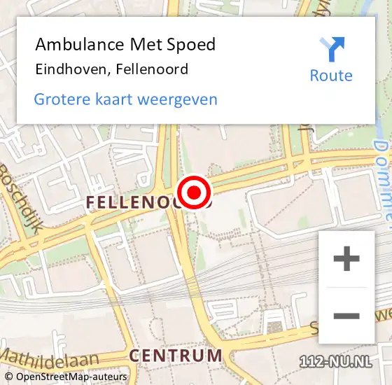 Locatie op kaart van de 112 melding: Ambulance Met Spoed Naar Eindhoven, Fellenoord op 29 augustus 2018 10:06