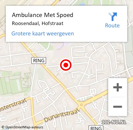 Locatie op kaart van de 112 melding: Ambulance Met Spoed Naar Roosendaal, Hofstraat op 29 augustus 2018 12:13