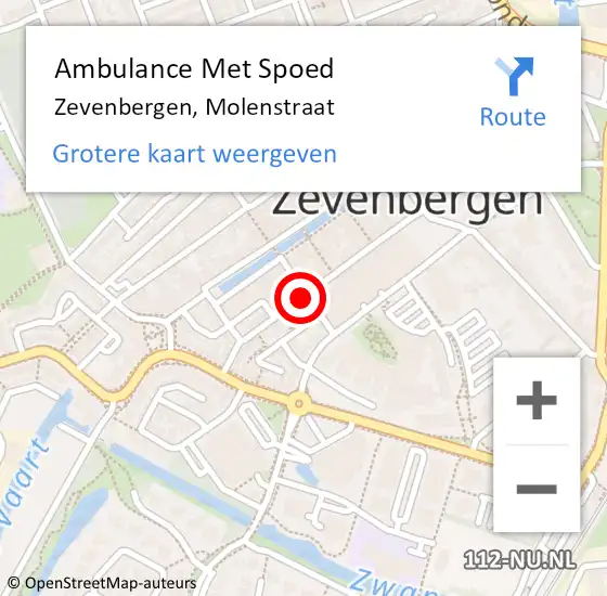 Locatie op kaart van de 112 melding: Ambulance Met Spoed Naar Zevenbergen, Molenstraat op 29 augustus 2018 13:42