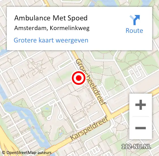 Locatie op kaart van de 112 melding: Ambulance Met Spoed Naar Amsterdam, Kormelinkweg op 30 augustus 2018 08:54