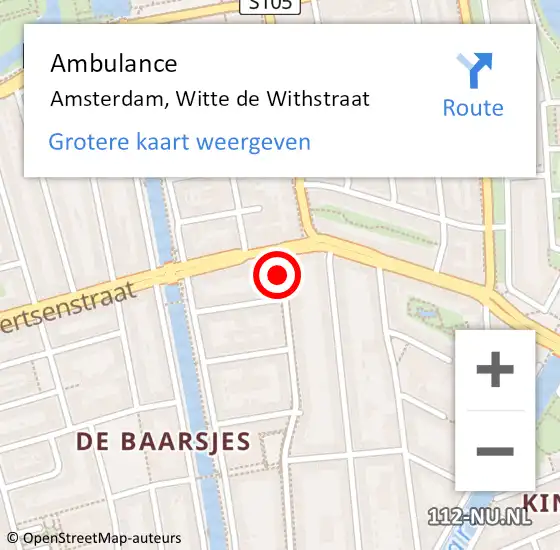 Locatie op kaart van de 112 melding: Ambulance Amsterdam, Witte de Withstraat op 30 augustus 2018 08:59