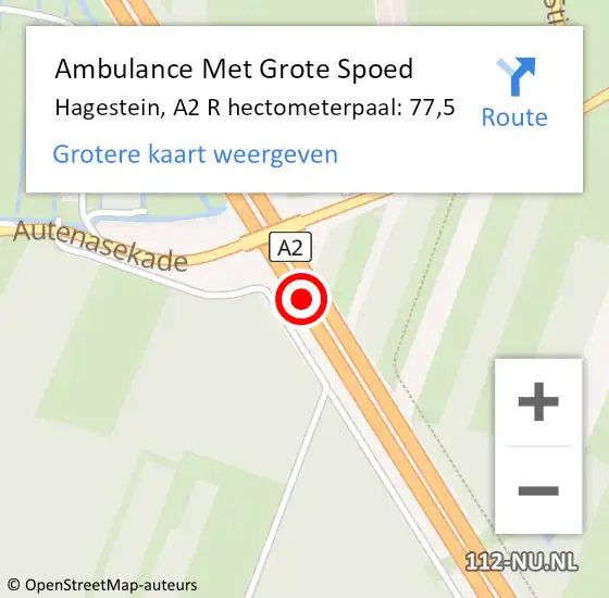 Locatie op kaart van de 112 melding: Ambulance Met Grote Spoed Naar Hagestein, A2 R hectometerpaal: 77,5 op 30 augustus 2018 11:20