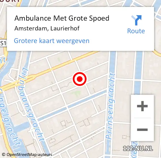 Locatie op kaart van de 112 melding: Ambulance Met Grote Spoed Naar Amsterdam, Laurierhof op 30 augustus 2018 14:41