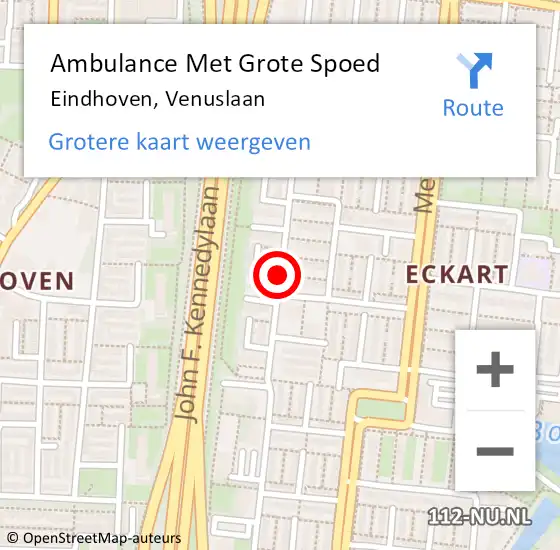 Locatie op kaart van de 112 melding: Ambulance Met Grote Spoed Naar Eindhoven, Venuslaan op 31 augustus 2018 00:27
