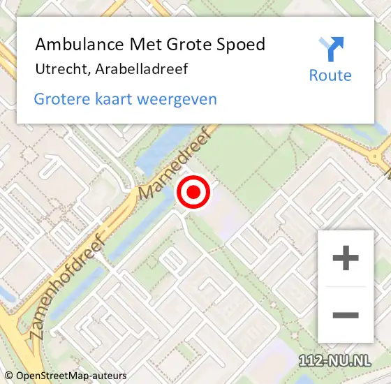 Locatie op kaart van de 112 melding: Ambulance Met Grote Spoed Naar Utrecht, Arabelladreef op 31 augustus 2018 08:48