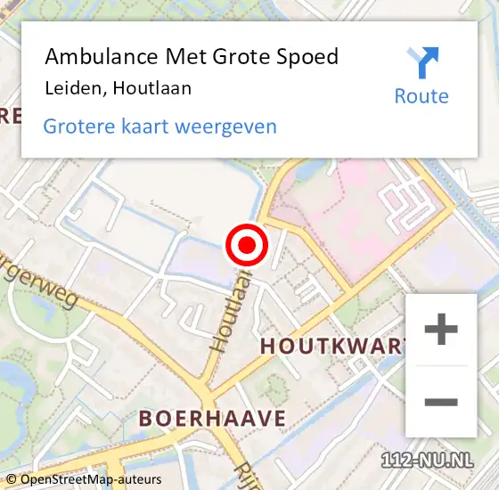 Locatie op kaart van de 112 melding: Ambulance Met Grote Spoed Naar Leiden, Houtlaan op 31 augustus 2018 11:39