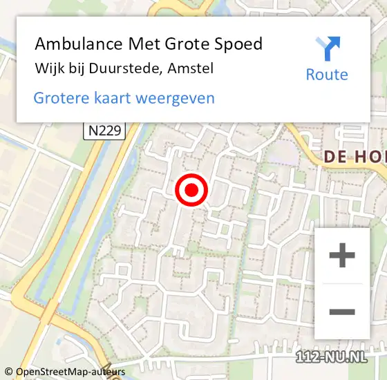 Locatie op kaart van de 112 melding: Ambulance Met Grote Spoed Naar Wijk bij Duurstede, Amstel op 31 augustus 2018 16:11