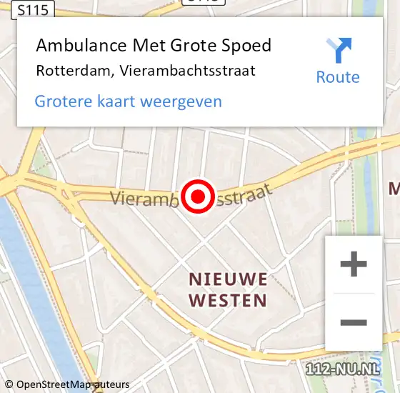 Locatie op kaart van de 112 melding: Ambulance Met Grote Spoed Naar Rotterdam, Vierambachtsstraat op 31 augustus 2018 16:45