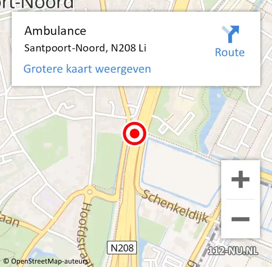 Locatie op kaart van de 112 melding: Ambulance Santpoort-Noord, N208 Li op 31 augustus 2018 18:21