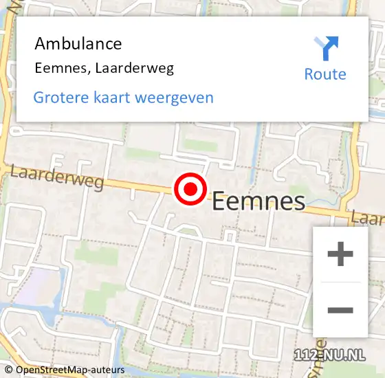 Locatie op kaart van de 112 melding: Ambulance Eemnes, Laarderweg op 1 september 2018 06:44