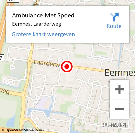 Locatie op kaart van de 112 melding: Ambulance Met Spoed Naar Eemnes, Laarderweg op 1 september 2018 11:28
