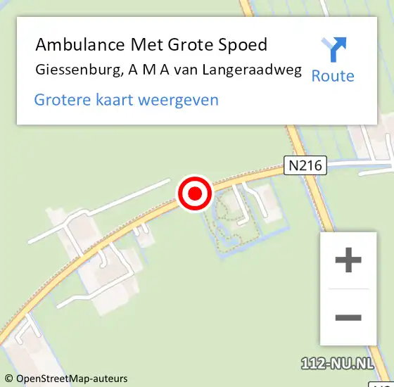 Locatie op kaart van de 112 melding: Ambulance Met Grote Spoed Naar Giessenburg, A M A van Langeraadweg op 1 september 2018 12:01