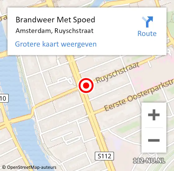 Locatie op kaart van de 112 melding: Brandweer Met Spoed Naar Amsterdam, Ruyschstraat op 1 september 2018 18:39