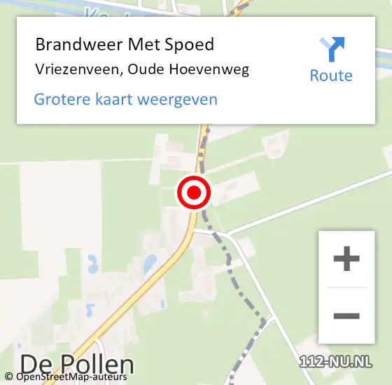 Locatie op kaart van de 112 melding: Brandweer Met Spoed Naar Vriezenveen, Oude Hoevenweg op 1 september 2018 18:48