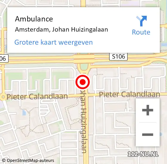 Locatie op kaart van de 112 melding: Ambulance Amsterdam, Johan Huizingalaan op 1 september 2018 20:48