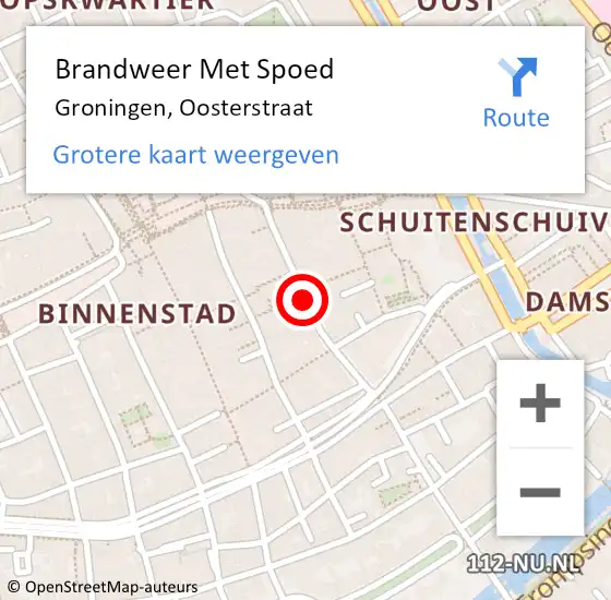 Locatie op kaart van de 112 melding: Brandweer Met Spoed Naar Groningen, Oosterstraat op 2 september 2018 16:00