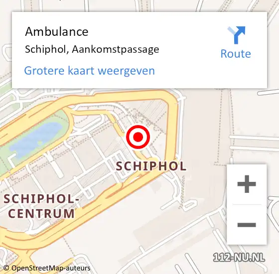 Locatie op kaart van de 112 melding: Ambulance Schiphol, Aankomstpassage op 2 september 2018 18:16