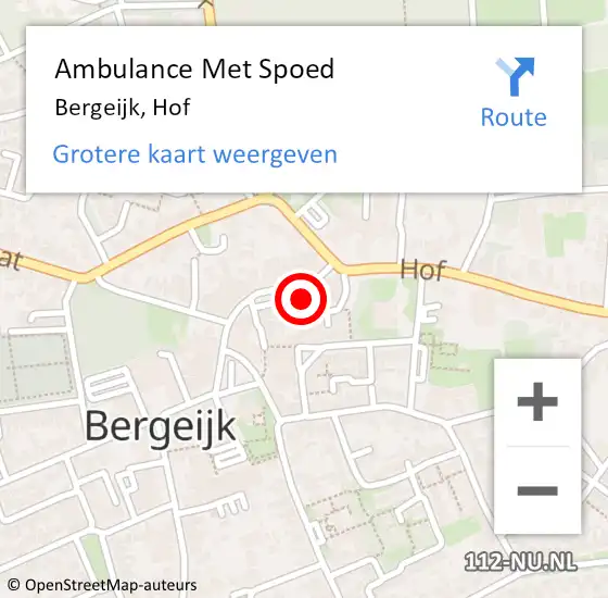 Locatie op kaart van de 112 melding: Ambulance Met Spoed Naar Bergeijk, Hof op 2 september 2018 19:17