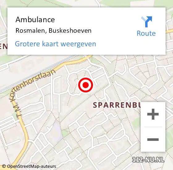 Locatie op kaart van de 112 melding: Ambulance Rosmalen, Buskeshoeven op 3 september 2018 08:00