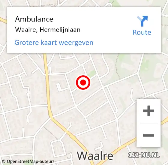 Locatie op kaart van de 112 melding: Ambulance Waalre, Hermelijnlaan op 3 september 2018 08:31