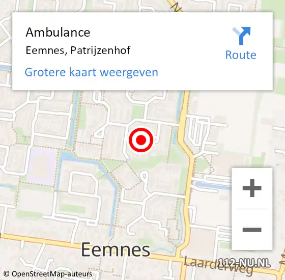 Locatie op kaart van de 112 melding: Ambulance Eemnes, Patrijzenhof op 3 september 2018 09:15