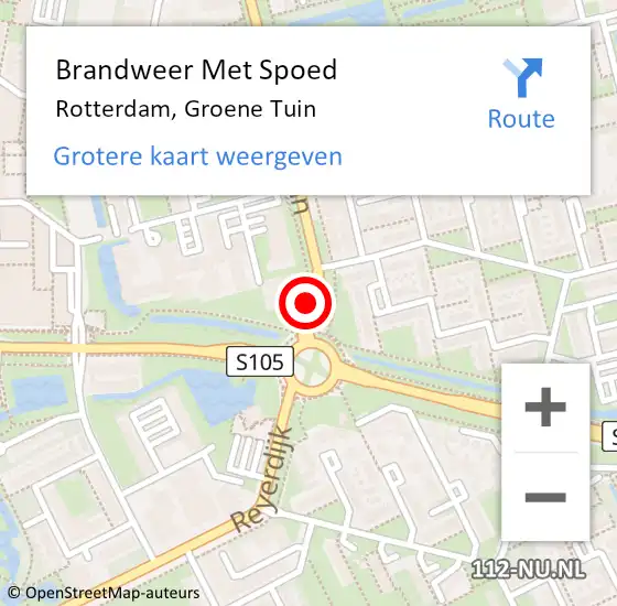 Locatie op kaart van de 112 melding: Brandweer Met Spoed Naar Rotterdam, Groene Tuin op 3 september 2018 09:50