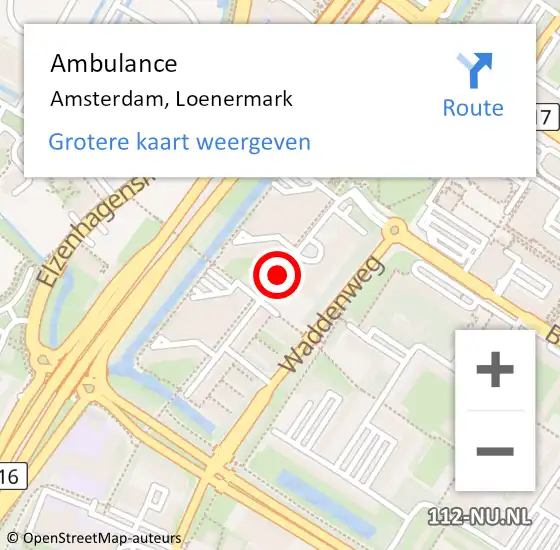 Locatie op kaart van de 112 melding: Ambulance Amsterdam, Loenermark op 3 september 2018 12:03