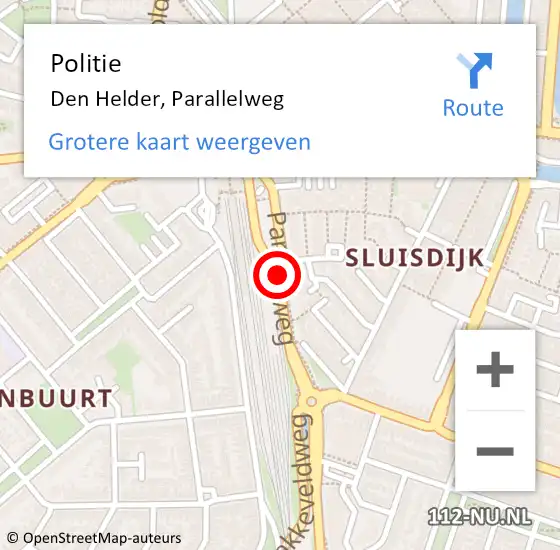 Locatie op kaart van de 112 melding: Politie Den Helder, Parallelweg op 3 september 2018 16:11