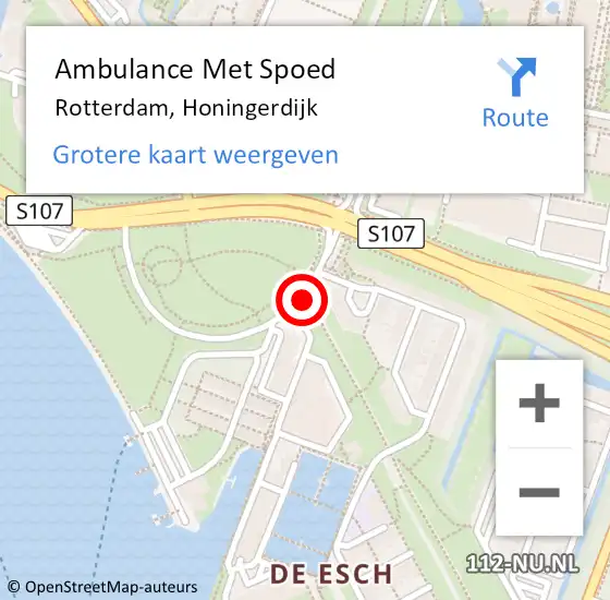 Locatie op kaart van de 112 melding: Ambulance Met Spoed Naar Rotterdam, Honingerdijk op 3 september 2018 17:56