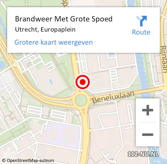 Locatie op kaart van de 112 melding: Brandweer Met Grote Spoed Naar Utrecht, Europaplein op 3 september 2018 18:06