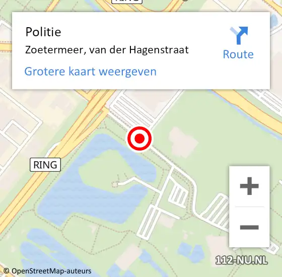 Locatie op kaart van de 112 melding: Politie Zoetermeer, van der Hagenstraat op 4 september 2018 03:22
