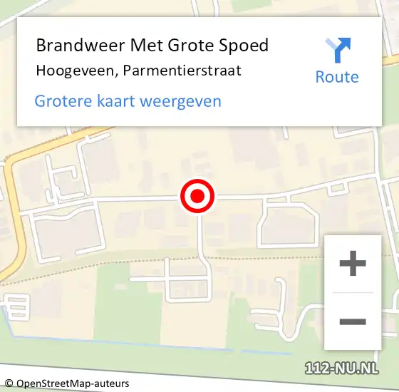 Locatie op kaart van de 112 melding: Brandweer Met Grote Spoed Naar Hoogeveen, Parmentierstraat op 4 september 2018 04:25