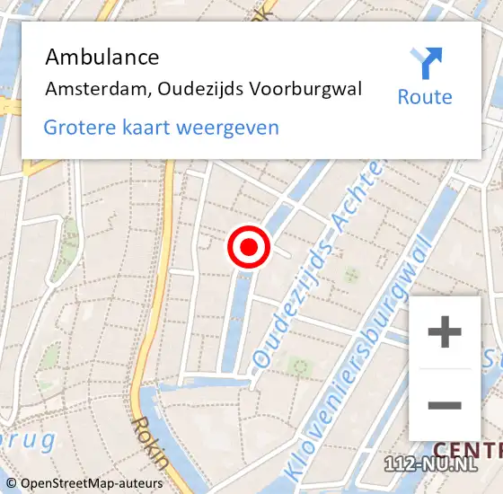 Locatie op kaart van de 112 melding: Ambulance Amsterdam, Oudezijds Voorburgwal op 4 september 2018 07:37