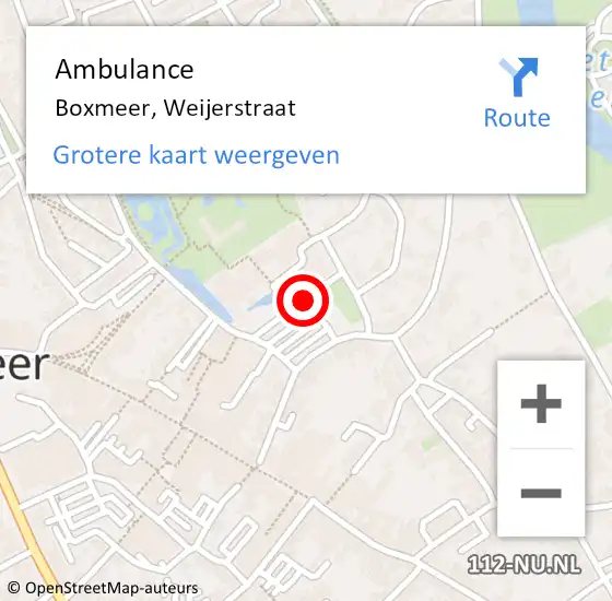 Locatie op kaart van de 112 melding: Ambulance Boxmeer, Weijerstraat op 4 september 2018 09:22