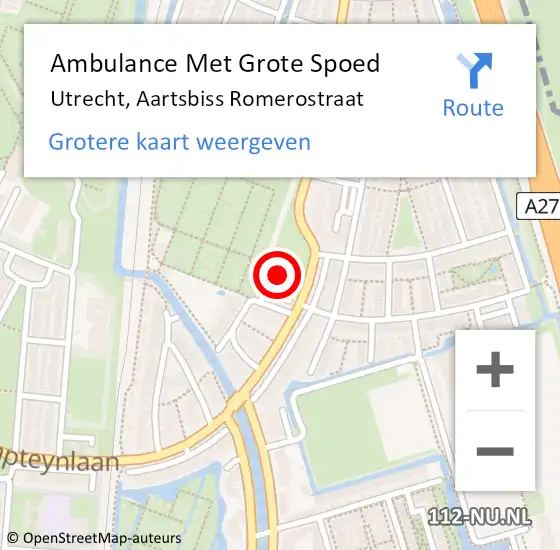 Locatie op kaart van de 112 melding: Ambulance Met Grote Spoed Naar Utrecht, Aartsbiss Romerostraat op 4 september 2018 11:29