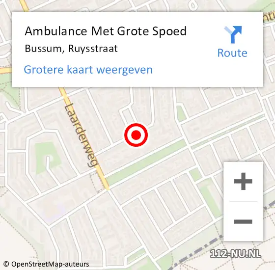 Locatie op kaart van de 112 melding: Ambulance Met Grote Spoed Naar Bussum, Ruysstraat op 8 maart 2014 00:51