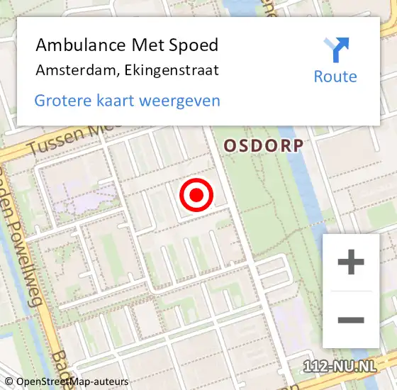 Locatie op kaart van de 112 melding: Ambulance Met Spoed Naar Amsterdam, Ekingenstraat op 4 september 2018 14:09