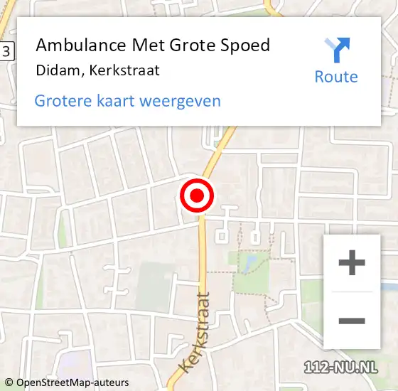 Locatie op kaart van de 112 melding: Ambulance Met Grote Spoed Naar Didam, Kerkstraat op 4 september 2018 15:05