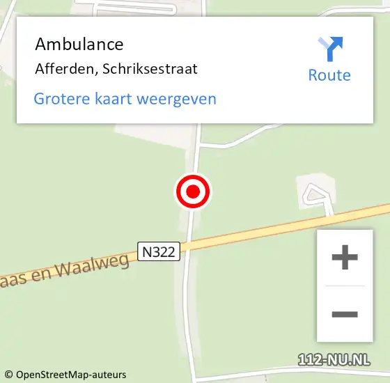 Locatie op kaart van de 112 melding: Ambulance Afferden, Schriksestraat op 4 september 2018 20:20