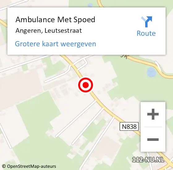 Locatie op kaart van de 112 melding: Ambulance Met Spoed Naar Angeren, Leutsestraat op 4 september 2018 20:51