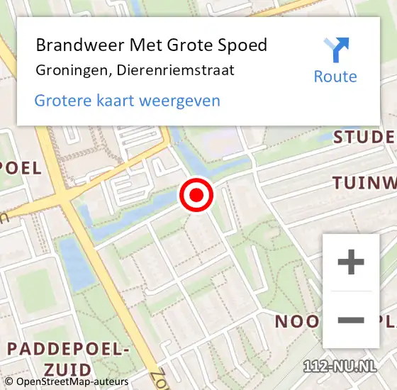 Locatie op kaart van de 112 melding: Brandweer Met Grote Spoed Naar Groningen, Dierenriemstraat op 5 september 2018 05:27