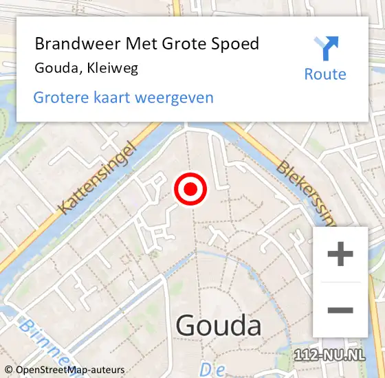 Locatie op kaart van de 112 melding: Brandweer Met Grote Spoed Naar Gouda, Kleiweg op 5 september 2018 07:40