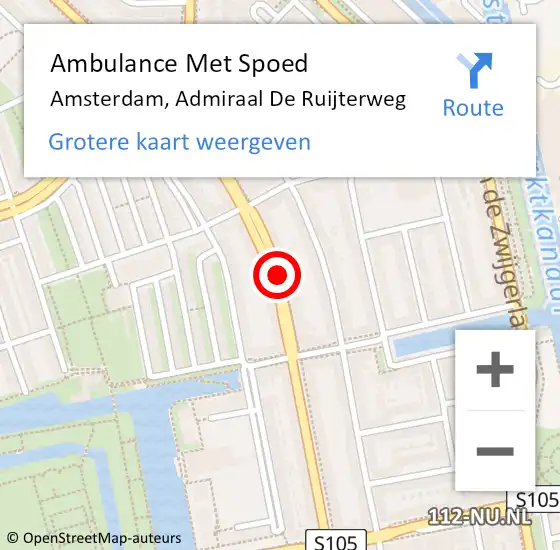 Locatie op kaart van de 112 melding: Ambulance Met Spoed Naar Amsterdam, Admiraal De Ruijterweg op 5 september 2018 14:14