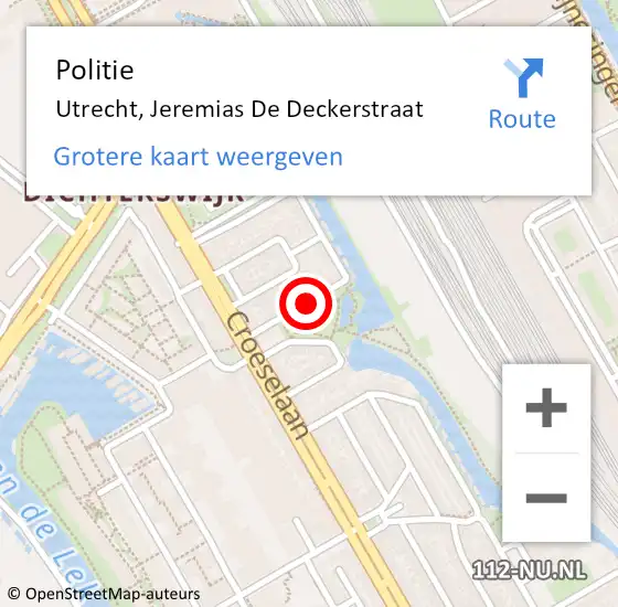 Locatie op kaart van de 112 melding: Politie Utrecht, Jeremias De Deckerstraat op 5 september 2018 14:37